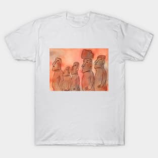 Moai statues watercolor T-Shirt